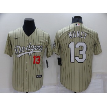 Men's Los Angeles Dodgers #13 Max Muncy Cream Pinstripe Stitched MLB Cool Base Nike Jersey
