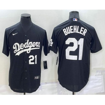 Men's Los Angeles Dodgers #21 Walker Buehler Number Black Turn Back The Clock Stitched Cool Base Jersey