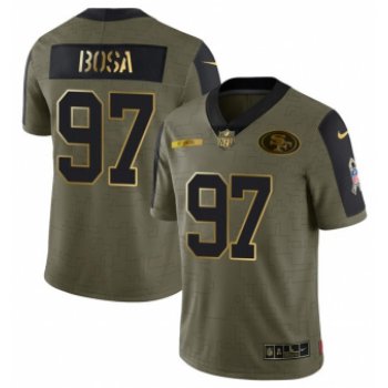 Men's Olive San Francisco 49ers #97 Nick Bosa 2021 Camo Salute To Service Golden Limited Stitched Jersey
