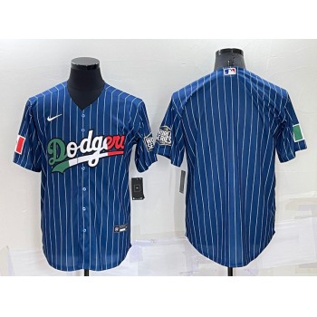 Men's Los Angeles Dodgers Blank Navy Blue Pinstripe Mexico 2020 World Series Cool Base Nike Jersey