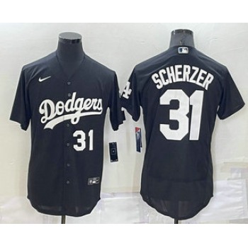 Men's Los Angeles Dodgers #31 Max Scherzer Number Black Turn Back The Clock Stitched Cool Base Jersey