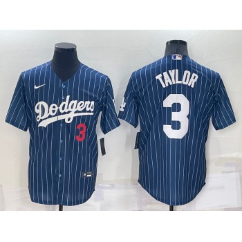 Men's Los Angeles Dodgers #3 Chris Taylor Navy Cool Base Stitched Baseball Jersey