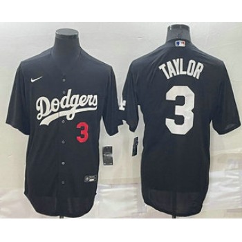 Men's Los Angeles Dodgers #3 Chris Taylor Number Black Stitched MLB Cool Base Nike Jersey