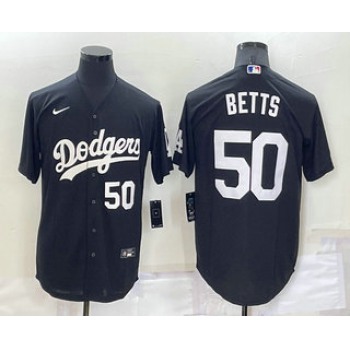 Men's Los Angeles Dodgers #50 Mookie Betts Number Black Turn Back The Clock Stitched Cool Base Jersey