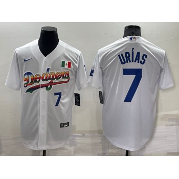 Men's Los Angeles Dodgers #7 Julio Urias Rainbow Blue White Mexico Cool Base Nike Jersey