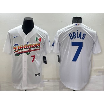 Men's Los Angeles Dodgers #7 Julio Urias Rainbow Number White Mexico Cool Base Nike Jersey