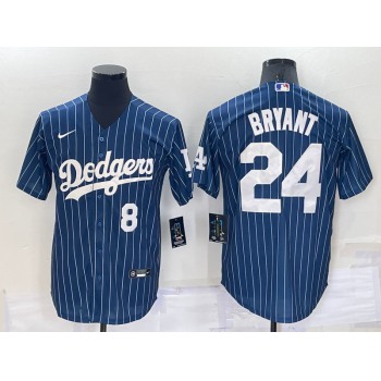 Men's Los Angeles Dodgers #8 #24 Kobe Bryant Number Navy Blue Pinstripe Stitched MLB Cool Base Nike Jersey