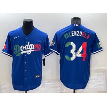 Mens Los Angeles Dodgers #34 Toro Valenzuela Royal Mexico Cool Base Stitched Baseball Jersey