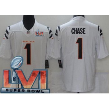 Women's Cincinnati Bengals #1 Ja'Marr Chase Limited White 2022 Super Bowl LVI Bound Vapor Jersey