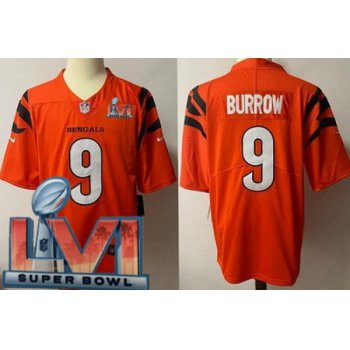 Women's Cincinnati Bengals #9 Joe Burrow Limited Orange 2022 Super Bowl LVI Bound Vapor Jersey