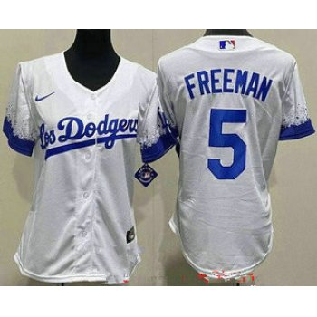 Women's Los Angeles Dodgers #5 Freddie Freeman White City Cool Base Jersey