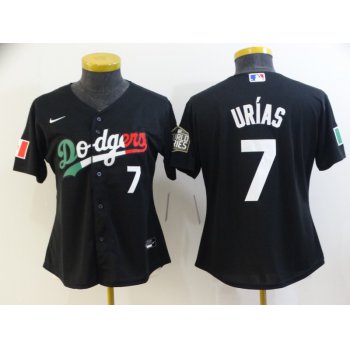 Women's Los Angeles Dodgers #7 Julio Urias Black Mexico 2020 World Series Cool Base Nike Jersey