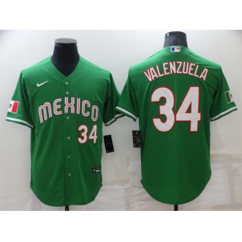 Men's Los Angeles Dodgers #34 Fernando Valenzuela Green 2021 Mexican Heritage Stitched Baseball Jersey