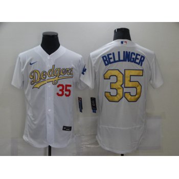 Men's Los Angeles Dodgers #35 Cody Bellinger 2021 White Gold Sttiched Jersey