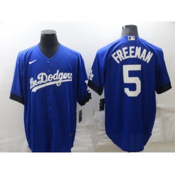 Men's Los Angeles Dodgers #5 Freddie Freeman Blue 2022 City Connect Cool Base Stitched Jersey