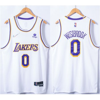 Men's Los Angeles Lakers Russell Westbrook 75th Anniversary Bibigo White Stitched Basketball Jersey