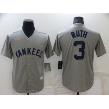 Men's New York Yankees #3 Babe Ruth Grey Throwback Stitched MLB Cool Base Nike Jersey