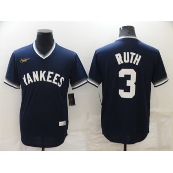 Men's New York Yankees #3 Babe Ruth Navy Blue Cooperstown Collection Stitched MLB Throwback Jersey