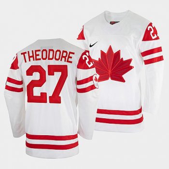 Men's Shea Theodore Canada Hockey White 2022 Beijing Winter #27 Olympic Home Jersey