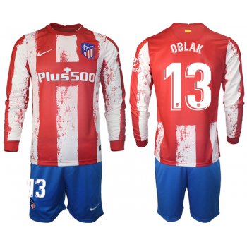 Men 2021-2022 Club Atletico Madrid home red Long Sleeve 13 Soccer Jersey