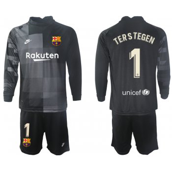 Men 2021-2022 Club Barcelona black goalkeeper Long Sleeve 1 Soccer Jersey