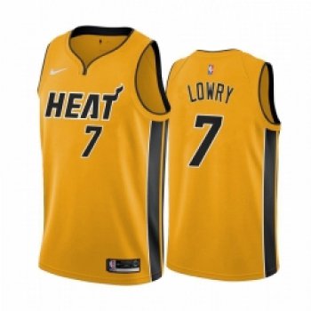 Men Miami Heat 7 Kyle Lowry Yellow NBA Swingman 2020 21 Earned Edition Jersey