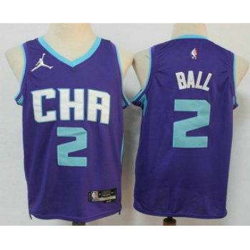 Men's Charlotte Hornets #2 Lamelo Ball Purple Jordan 75th Anniversary Diamond 2021 Stitched Jersey