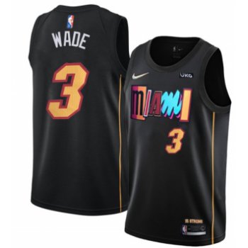 Men's Miami Heat #3 Dwyane Wade 75th Anniversary Black 2021-2022 City Edition Stitched Jersey