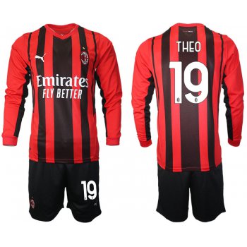 Men 2021-2022 Club Ac Milan home red Long Sleeve 19 Soccer Jersey