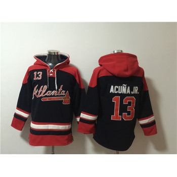 Men's Atlanta Braves #13 Ronald Acu?a Jr. Navy Red Ageless Must-Have Lace-Up Pullover Hoodie