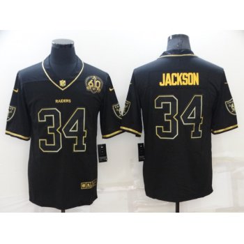 Men's Las Vegas Raiders #34 Bo Jackson Black Golden Edition 60th Patch Stitched Nike Limited Jersey