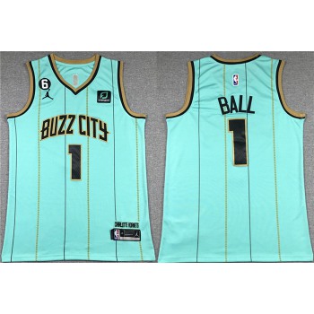 Men's Charlotte Hornets #1 LaMelo Ball Teal No.6 Patch Stitched Basketball Jersey