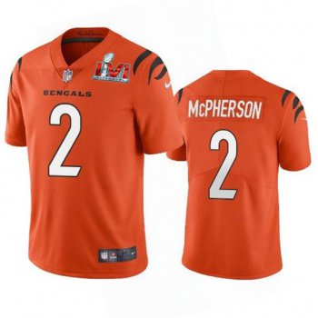 Men's Cincinnati Bengals #2 Evan McPherson 2022 Orange Super Bowl LVI Vapor Limited Stitched Jersey
