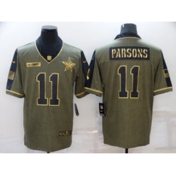 Men's Dallas Cowboys #11 Micah Parsons Olive 2021 Salute To Service Golden Limited Stitched Jersey