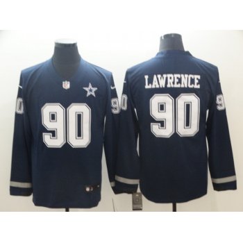 Men's Dallas Cowboys #90 Demarcus Lawrence Navy Therma Long Sleeve Limited Jersey