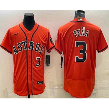 Men's Houston Astros #3 Jeremy Pena Number Orange Stitched MLB Flex Base Nike Jersey