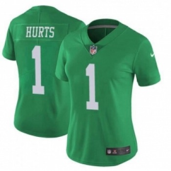 Women Philadelphia Eagles #1 Jalen Hurts Limited Green Vapor Untouchable NFL Nike Jersey