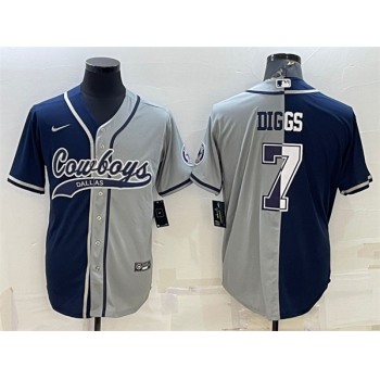Men's Dallas Cowboys #7 Trevon Diggs Navy Gray Split With Patch Cool Base Stitched Baseball Jersey