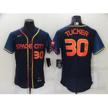 Men's Houston Astros #30 Kyle Tucker Number 2022 Navy Blue City Connect Flex Base Stitched Baseball Jersey
