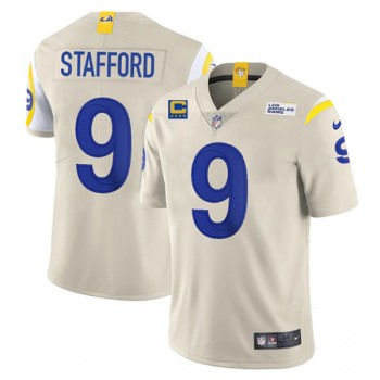 Men's Los Angeles Rams 2022 #9 Matthew Stafford Bone White With 4-star C Patch Stitched NFL Jersey