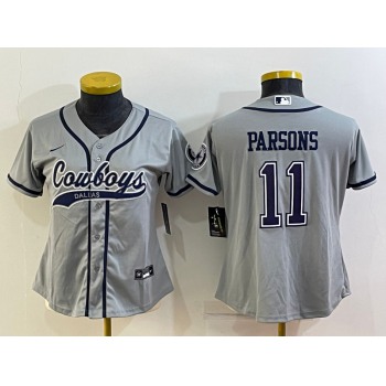 Women's Dallas Cowboys #11 Micah Parsons Grey With Patch Cool Base Stitched Baseball Jersey