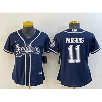 Women's Dallas Cowboys #11 Micah Parsons Navy Blue With Patch Cool Base Stitched Baseball Jersey