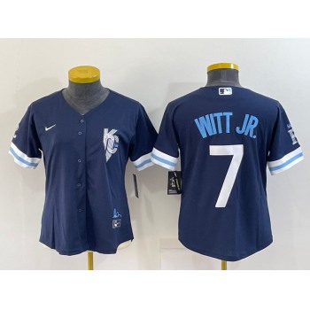 Women's Kansas City Royals #7 Bobby Witt Jr 2022 Navy Blue City Connect Cool Base Stitched Jersey