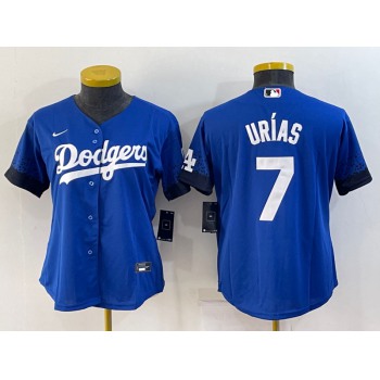 Women's Los Angeles Dodgers #7 Julio Urias Blue 2021 City Connect Cool Base Stitched Jersey
