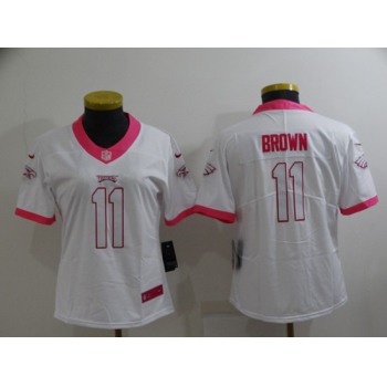 Women's Philadelphia Eagles #11 A. J. Brown Pink White Stitched Football Jersey(Run Small)