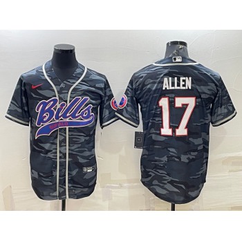 Men's Buffalo Bills Blank #17 Josh Allen Grey Navy Camo With Patch Cool Base Stitched Baseball Jersey