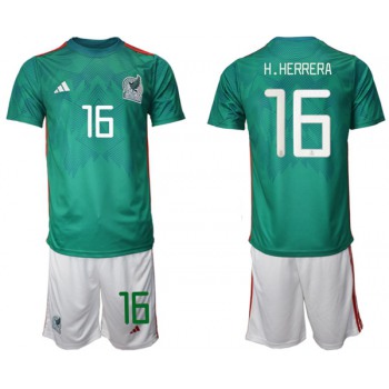 Men's Mexico #16 H.herrera Green Home Soccer Jersey Suit