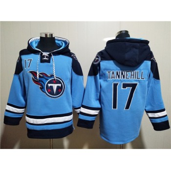 Men's Tennessee Titans #17 Ryan Tannehill Blue Lace-Up Pullover Hoodie
