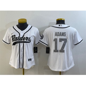 Women's Las Vegas Raiders #17 Davante Adams White Silver With Patch Cool Base Stitched Baseball Jersey(Run Small)