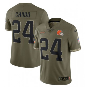 Men's Cleveland Browns #24 Nick Chubb 2022 Olive Salute To Service Limited Stitched Jersey